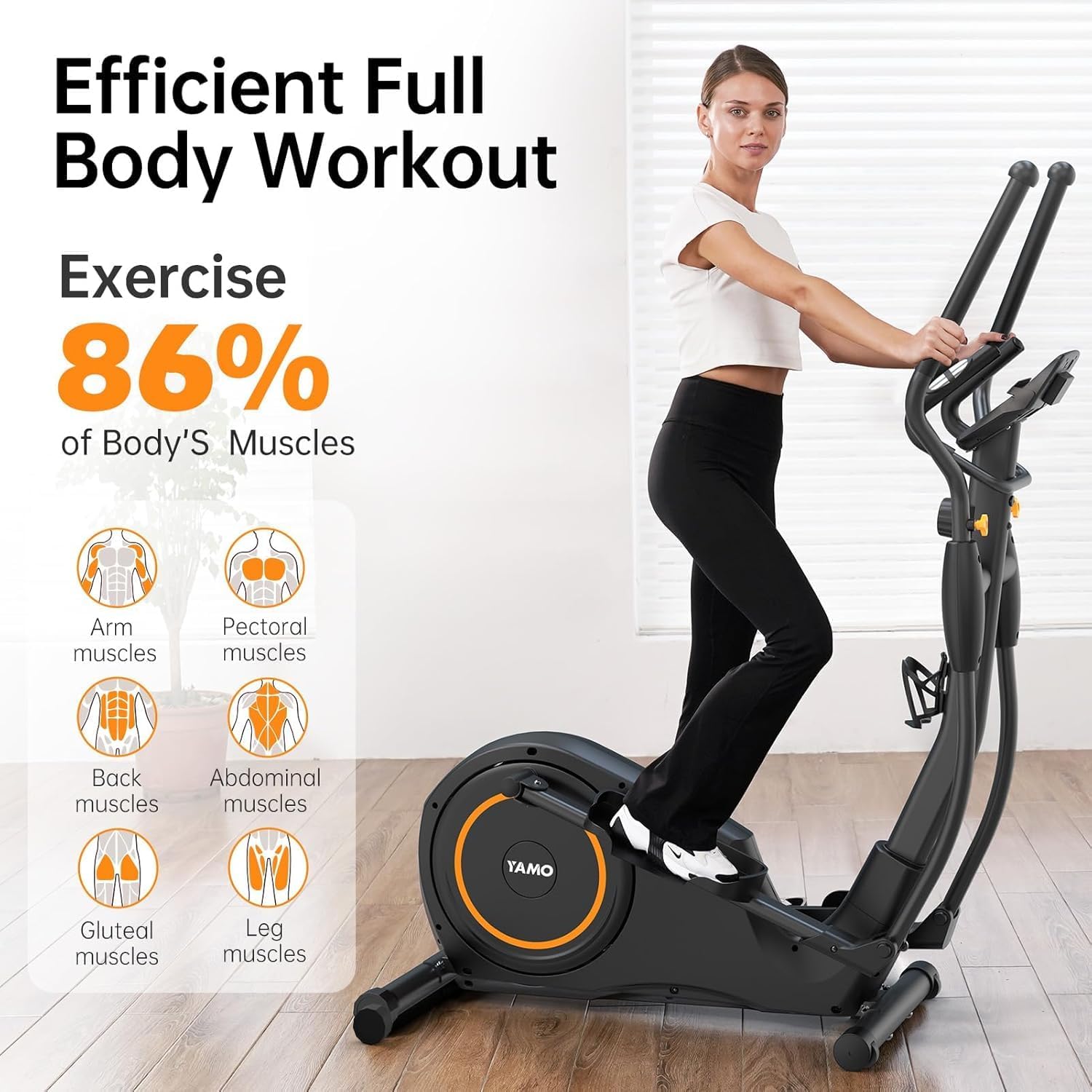 YAMO Folding Elliptical Exercise Machine, Elliptical Machine for Home with Hyper-Quiet Magnetic Driving System, Elliptical Trainer with 16.2in-20in Stride 8 Resistance Levels 450LBS Loading Capacity - Image 3