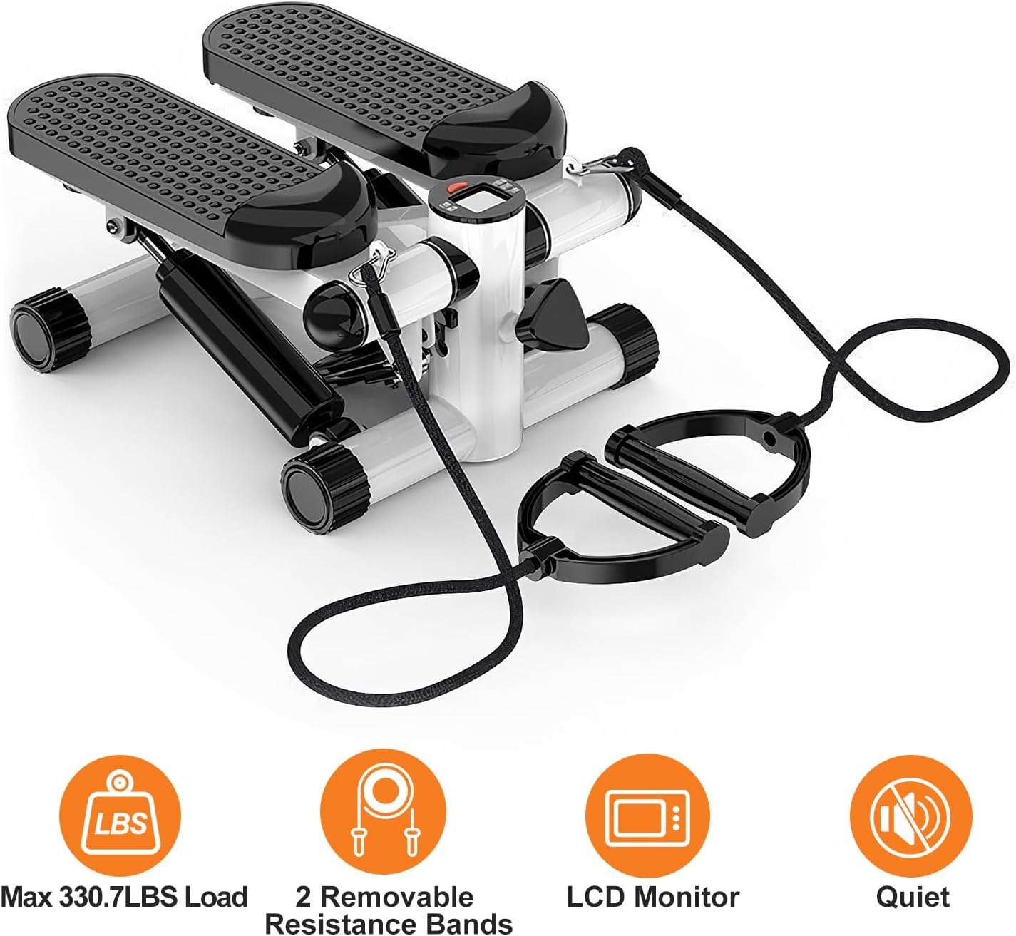 Stepper for Exercise at Home, Stair Stepper with 2 Resistance Bands, Mini Stepper with 300LBS Loading Capacity & LCD Monitor, Super Quiet Hydraulic Fitness Steppers Full Body Workout Machine - Image 9