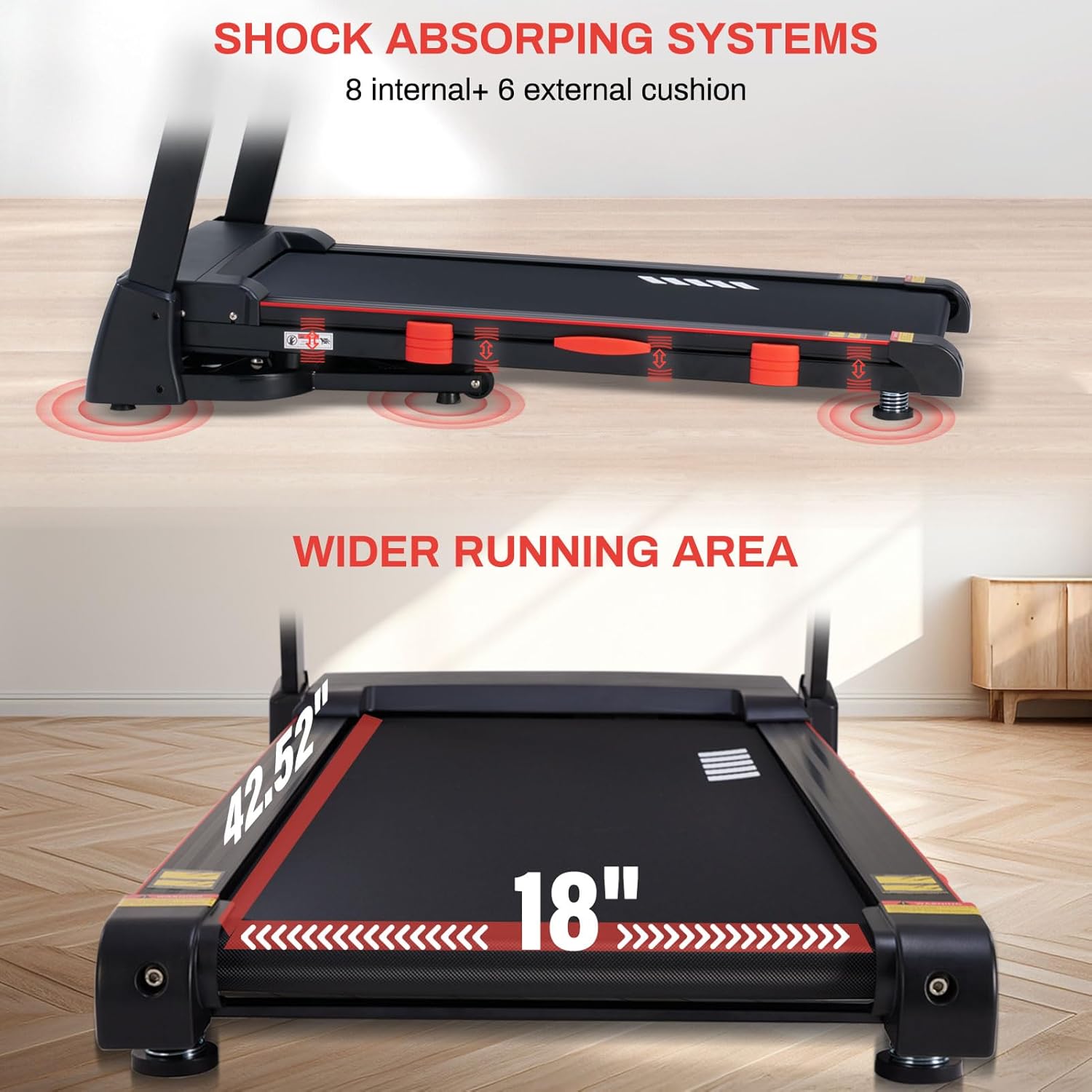 15% Auto Incline Treadmills for Home, 10 MPH Speed, 3.0 HP Foldable Treadmill, 18" Wider Belt, 36 Programs, Running Treadmills for Home with Bluetooth APP - Image 4