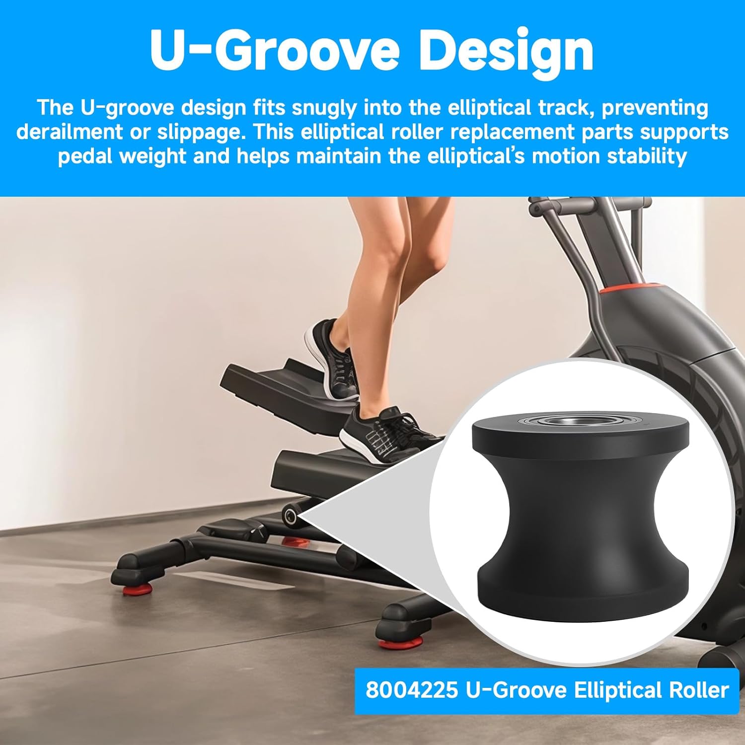 2set 8004225 U-Groove Guide Wheels Elliptical Machine Replacement Leg Roller Compatible with Schwinn E614, E616, 430, 470, 100367,100383 Elliptical Replacement Parts - Image 5