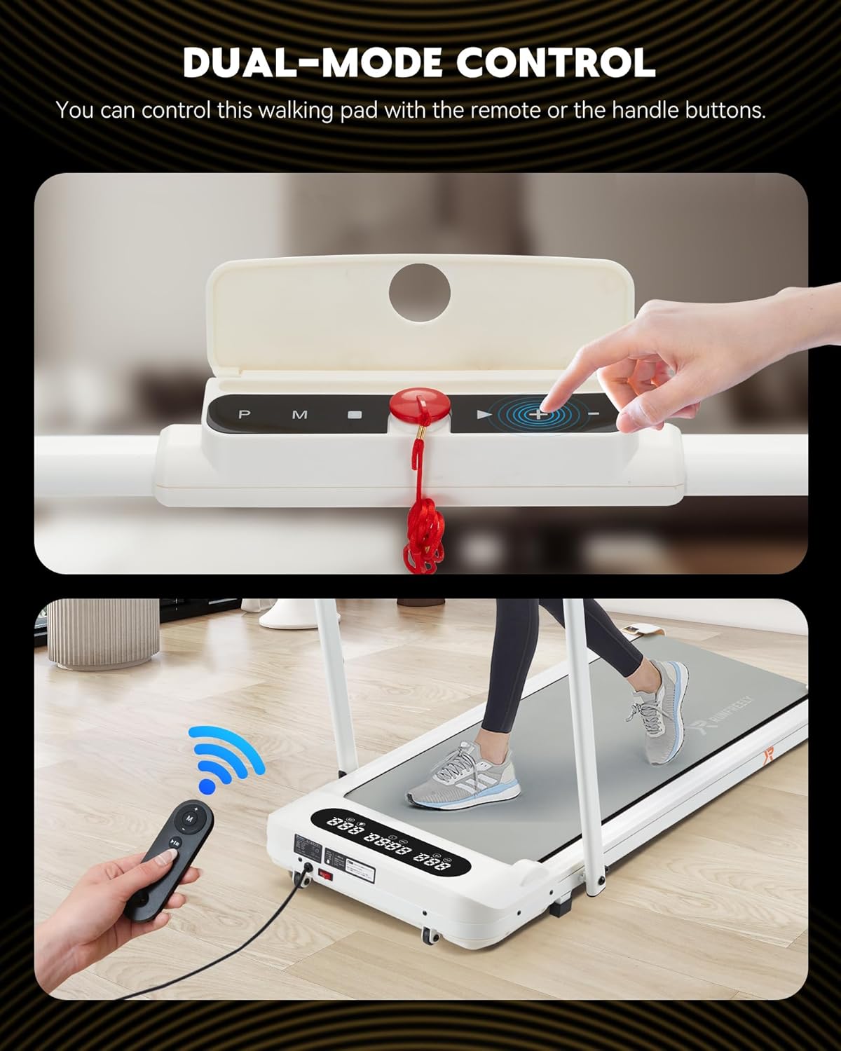 Walking Pad with Optional Handle, 3 in 1 Under Desk for Walking, Jogging & Running, Portable Compact for Home Office, 2.5HP Quiet Motor, White/Black - Image 4