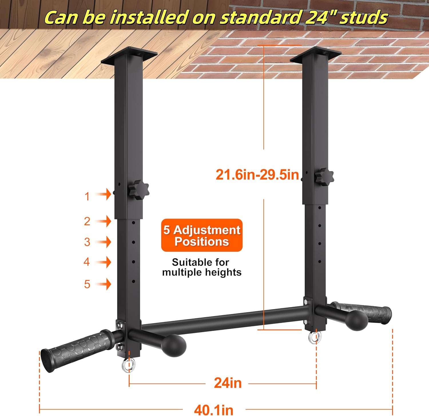 Upgraded-24" Ceiling Mount Pull Up Bar for Garage/Basement/Rafter - Heavy Duty 800LBS Adjustable Height Multi-Grip Chin Up Bar,Ceiling Joist/Beam - Image 3