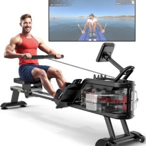 YAMO Water Rowing Machine for Home, Row Machine with 330LB Weight Capacity, Support Bluetooth & Compatible with Apps, Water Row Machine with Comfortable Seat and Tablet Holder