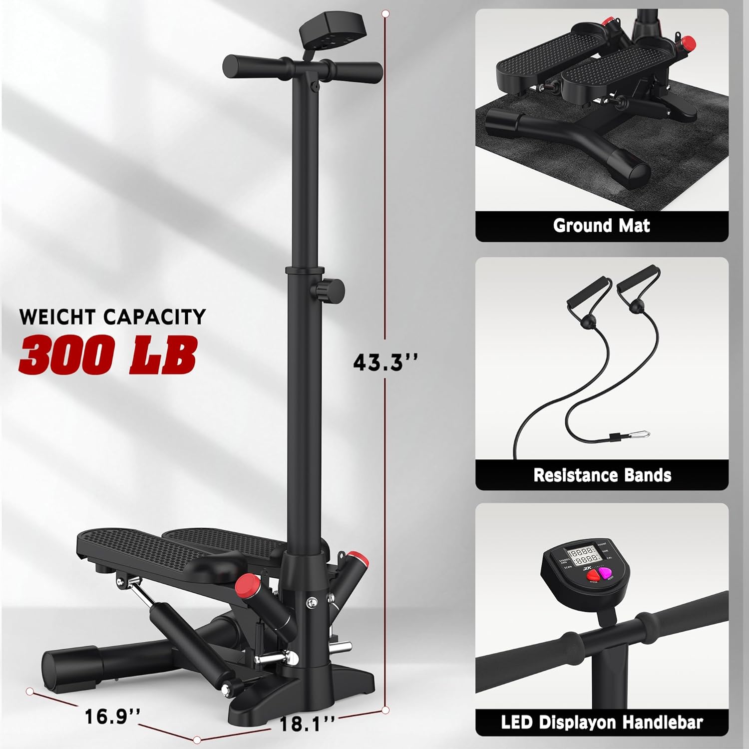Steppers for Exercise at Home,Mini Stair Stepper with Handlebar and Resistance Bands,Stair Step Workout Machine,Total Body Cardio Equipment, Optional Twist Motion,Non-Slip Pedals – 300 LB Max Weight - Image 2