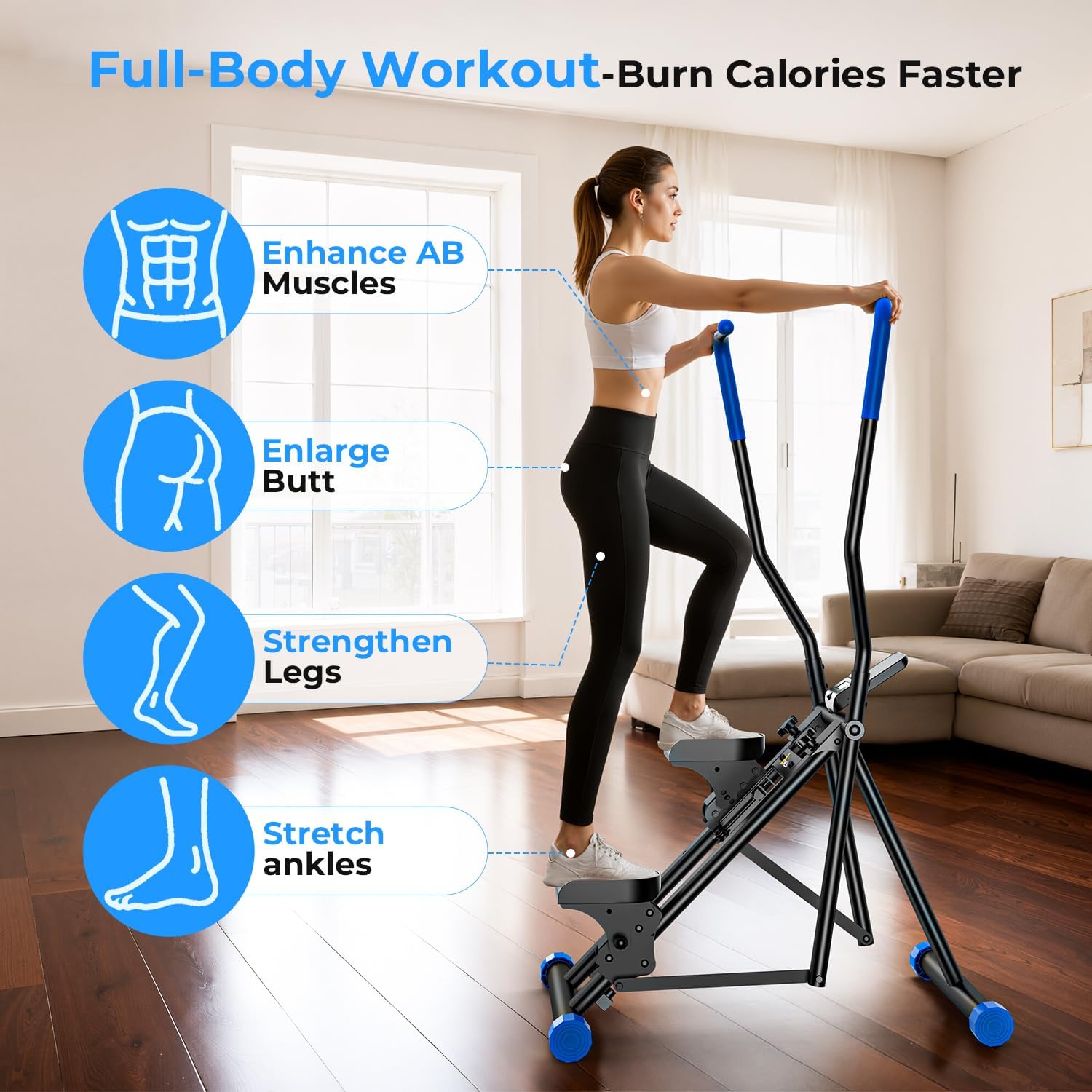 OWLSKY Stair Stepper Folding Vertical Cardio Exercise Climber Stair-Master for Exercise at Home Full Body Workout Machine with Handlebar 330LBS Load with Adjustable Step Range Pedals - Image 2