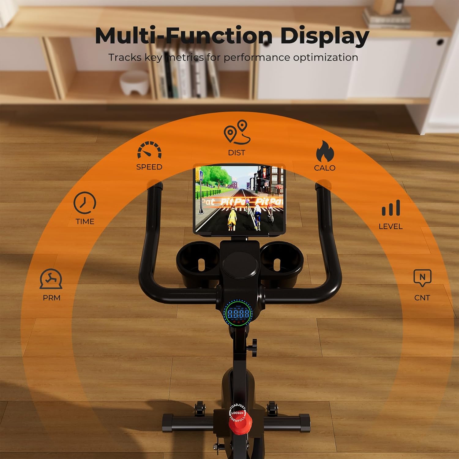 Superun Exercise Bike, Stationary Bikes for Home with Brake Pad, Low Noise Indoor Cycling Bike with 300LBS Weight Capacity, Workout Bike for Home Gym with Pad Mount LCD Monitor and Cup Holder - Image 5