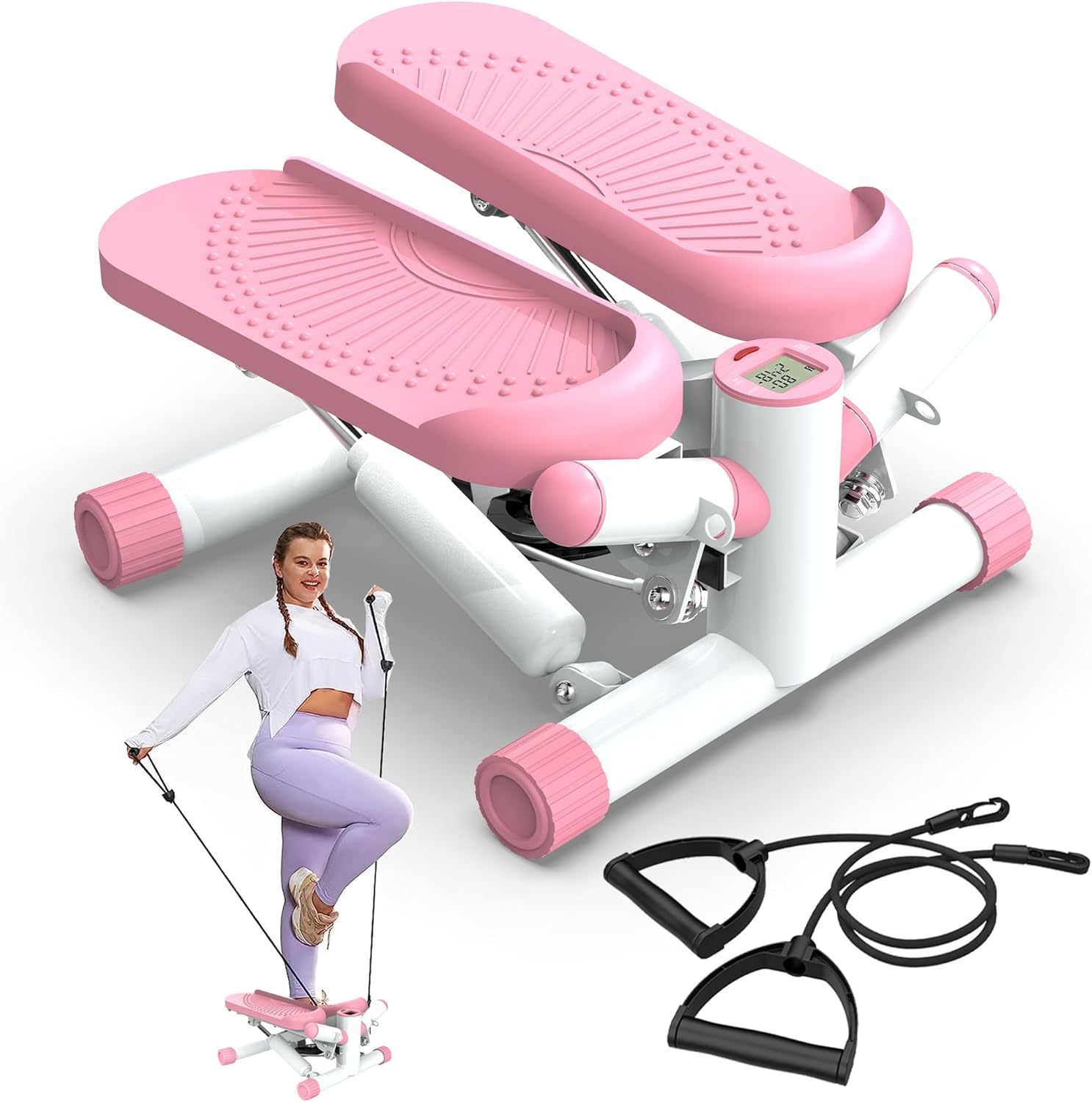 Twist Steppers for Exercise - Mini Stair Stepper Machine with Resistance Bands 330lbs Twist Stepper Portable Exercise Equipment for Full Body Workout