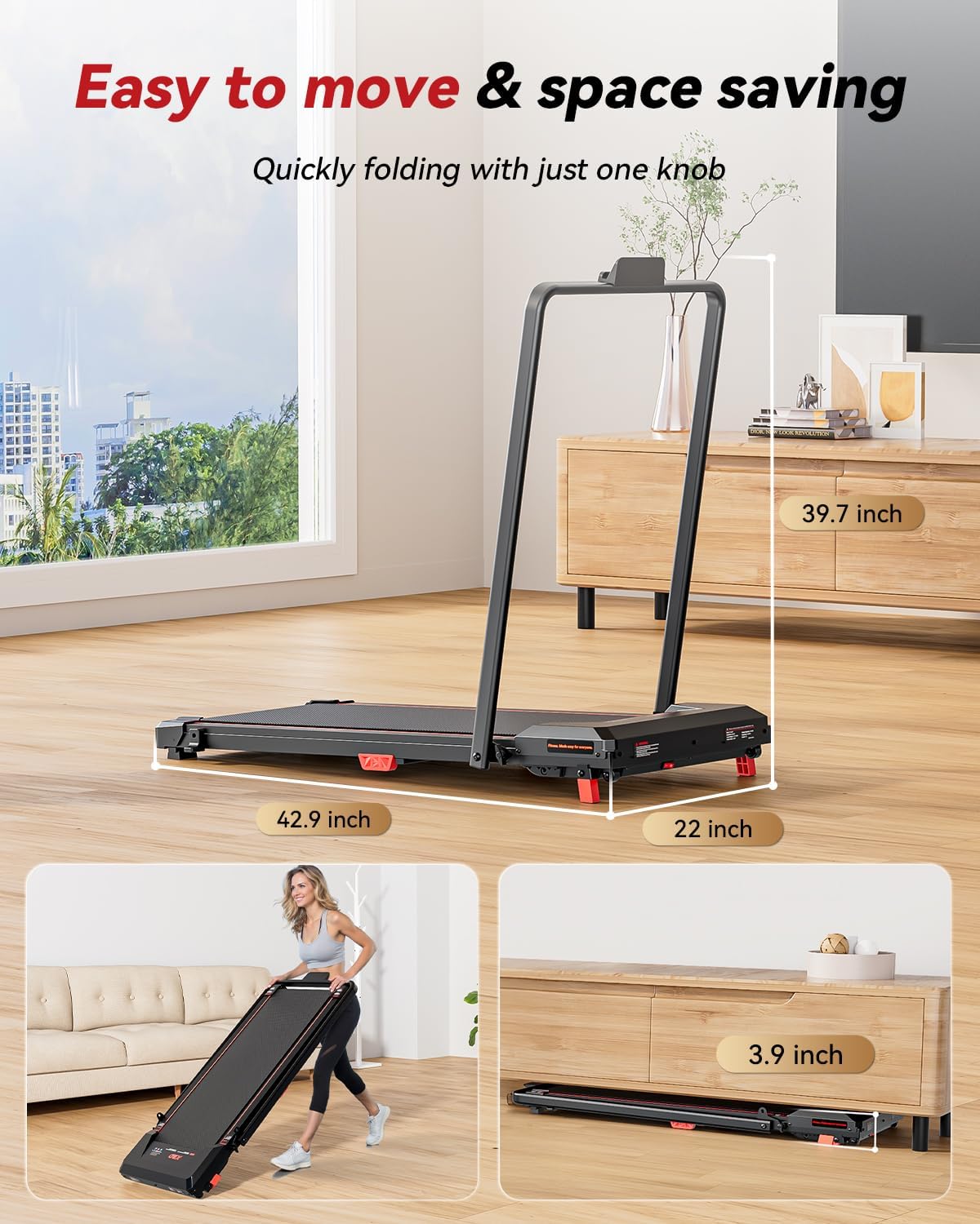 Walking Pad with Handle Bar, XBD Foldable Under Desk Treadmill Walking Treadmills with Incline 2.5 HP Folding Treadmill with Remote Control - Image 7