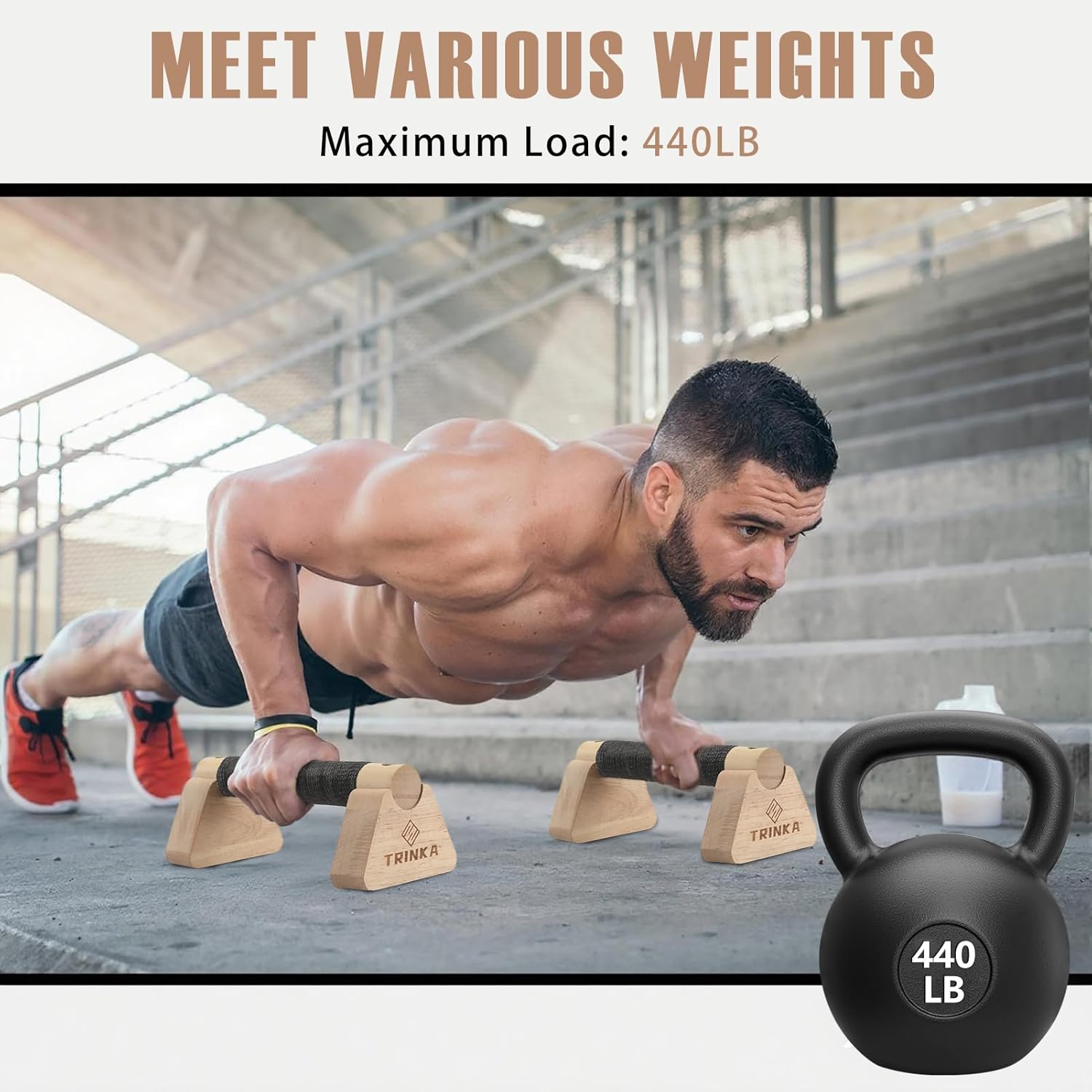 Wooden Parallettes Push Up Bars, 2 PCS Wood Calisthenics Bars with Non-Slip Base, Pushup Handles for Floor Home Fitness, Workout Equipment for Men and Women Strength Training - Image 5
