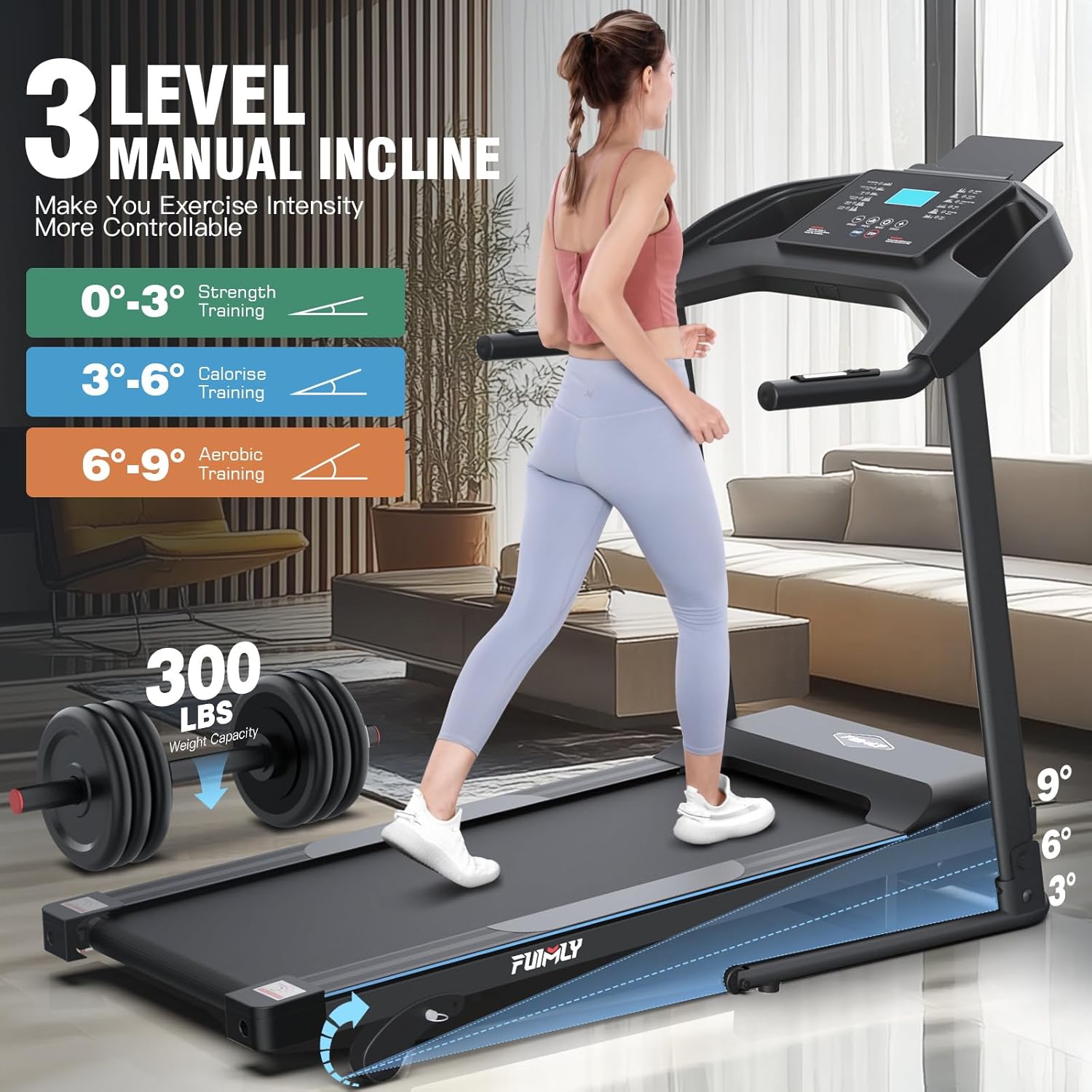 Incline Treadmill Foldable, Smart Portable Treadmills for Home with Body Fat Measurement & Heart Rate Sensor, 3.5HP Heavy Duty Folding Treadmill 400 LB Capacity with Silent Shock Absorption - Image 5