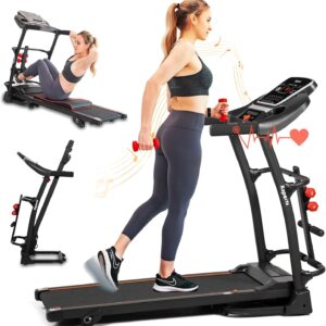 Ksports Foldable 16.5 Inch Cardio Fitness Portable Treadmill with Bluetooth Connectivity, LCD Display, and Tracking Apps for Home Gym Equipment, Black