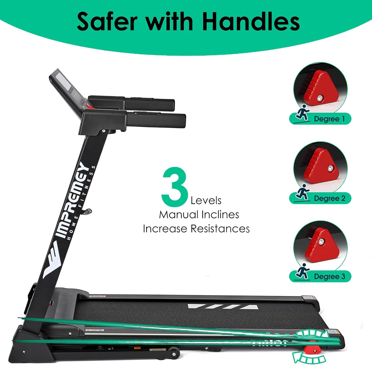 Impremey Folding Treadmill with Incline, Electric Treadmill with 42” x 16” Large Running Belt, Heart Rate Monitor, Easy Assembly, 64 Preset Programs, 7.5 Mph Speed, 2.5HP, Compact Design for Home - Image 5