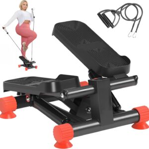 SogesHome Steppers for Exercise at Home,Stair Step Workout Machine with Optional Resistance Bands,Mini Stepper with 400LBS Loading Capacity,Hydraulic Fitness Stepper with LCD Monitor (Red)