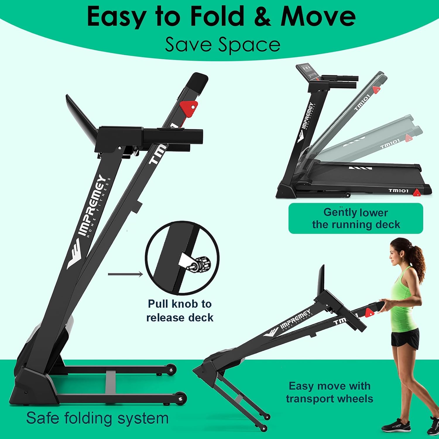 Impremey Folding Treadmill with Incline, Electric Treadmill with 42” x 16” Large Running Belt, Heart Rate Monitor, Easy Assembly, 64 Preset Programs, 7.5 Mph Speed, 2.5HP, Compact Design for Home - Image 6
