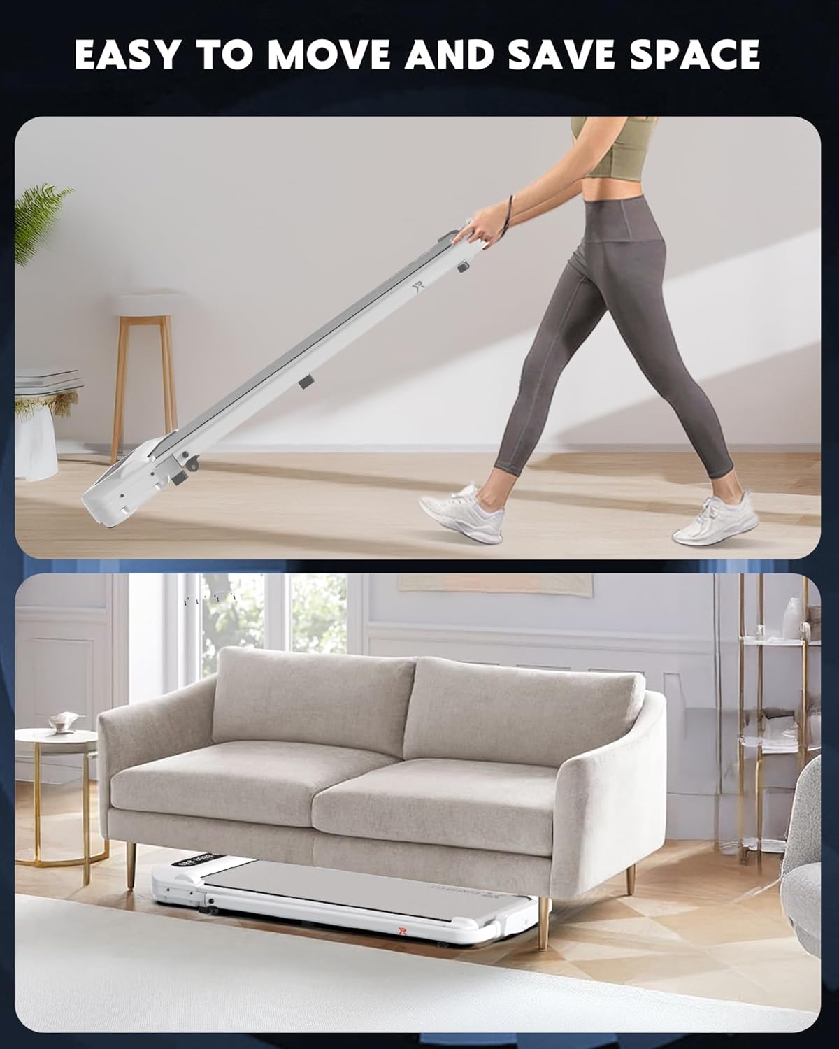 Walking Pad with Optional Handle, 3 in 1 Under Desk for Walking, Jogging & Running, Portable Compact for Home Office, 2.5HP Quiet Motor, White/Black - Image 7