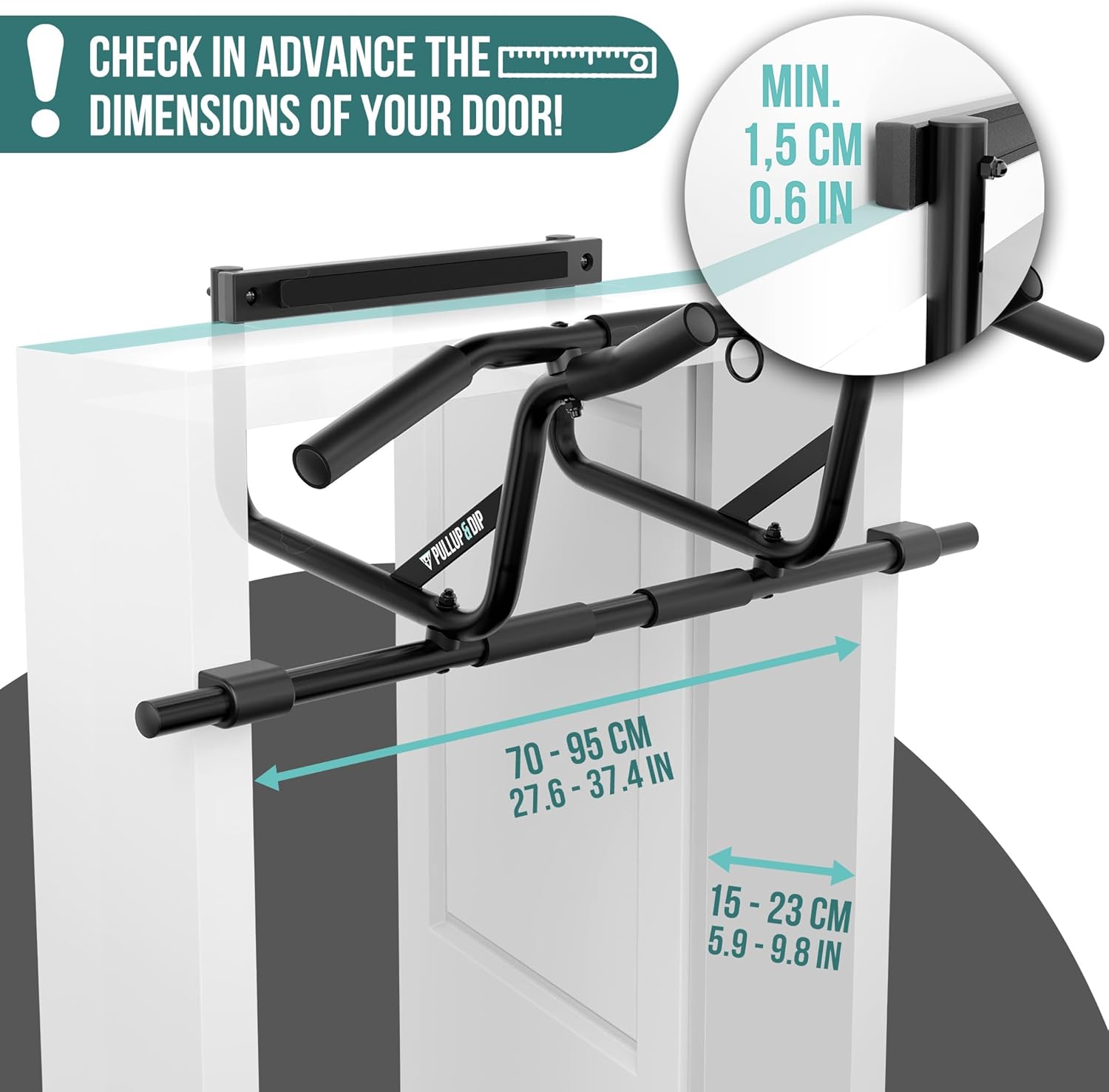 PULLUP & DIP Pull-up bar for door frames for hanging without screws and no slipping, professional door bar, pull-up bar with padded handles - Image 4