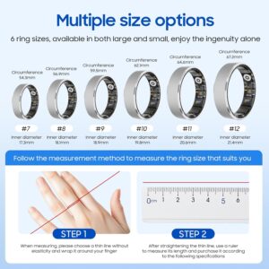 Smart Health Ring, Featuring Heart Rate, Stress and Sleep Monitoring Functions, Compatible with iPhone and Android, Waterproof Fitness Tracker for Women & Men, No Subscription Fee. (Silver, 8)