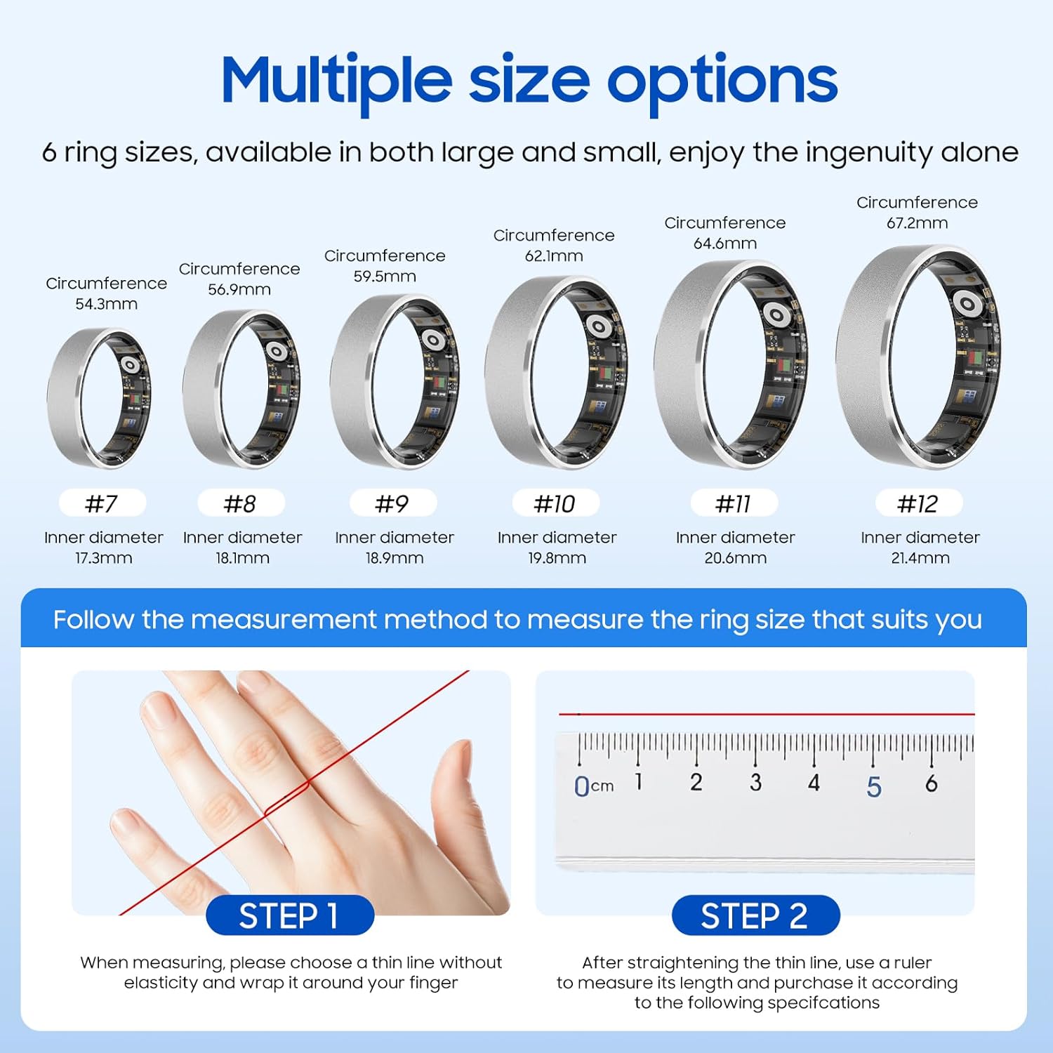 Smart Health Ring, Featuring Heart Rate, Stress and Sleep Monitoring Functions, Compatible with iPhone and Android, Waterproof Fitness Tracker for Women & Men, No Subscription Fee. (Silver, 8) - Image 2
