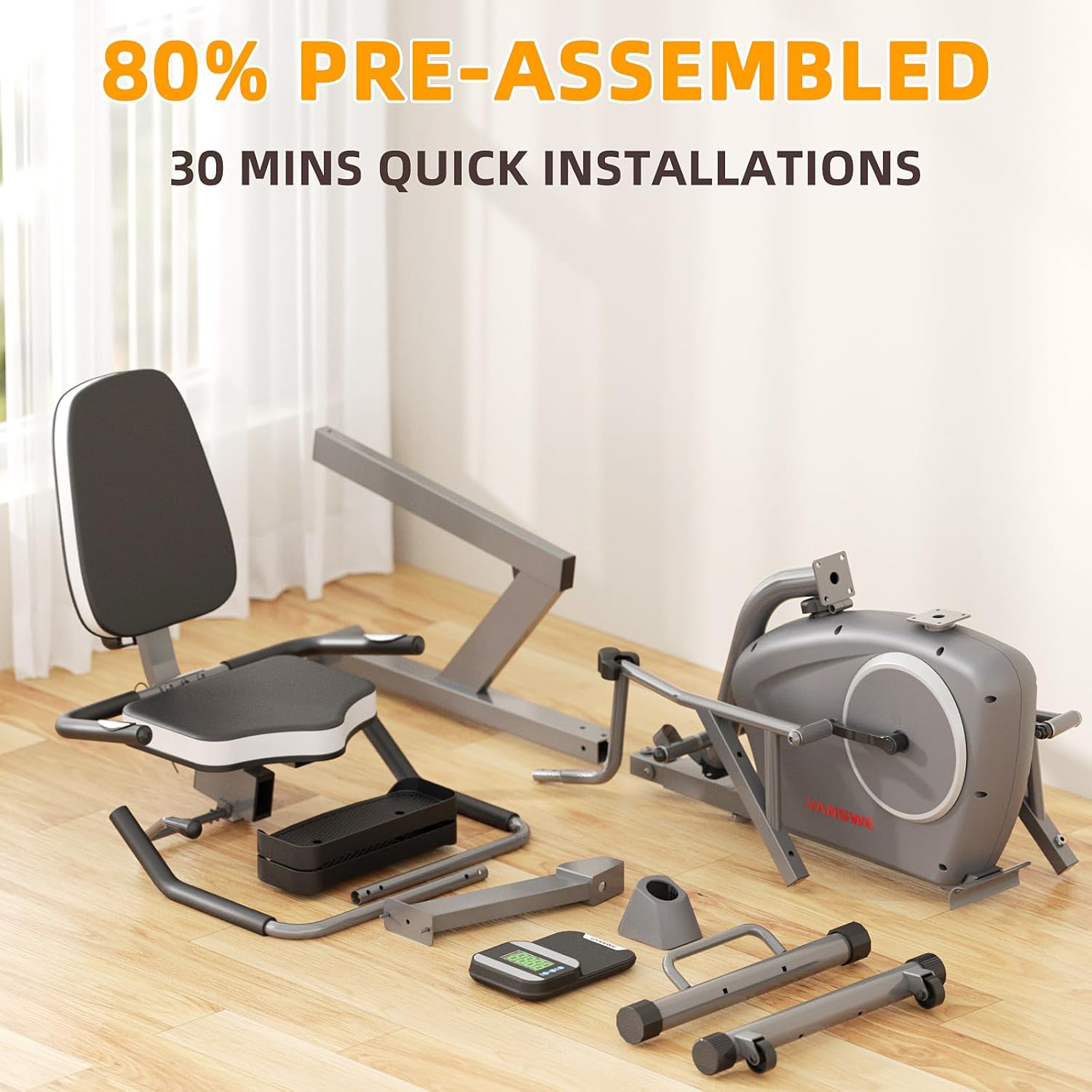 VANSWE Recumbent Exercise Bike for Adults Seniors - Recumbent Bikes for Home with Magnetic Resistance, Bluetooth and App Connectivity, Pulse Sensor - Image 7