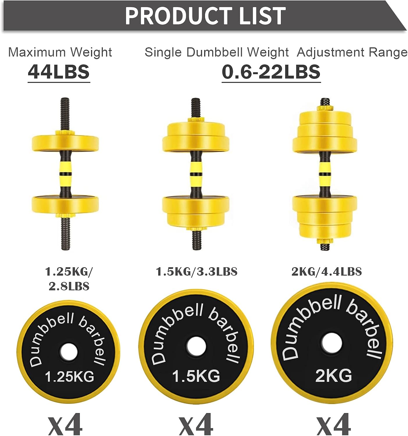 VIVITORY Dumbbell Sets Adjustable Weights, 44 to 66 Lbs, Free Weights Dumbbells Set with Connector, Neoprene Coating Adjustable Dumbbell Set, Dumbbells Weights Set for Home Gym, Cast Iron, Matte Finish - Image 3