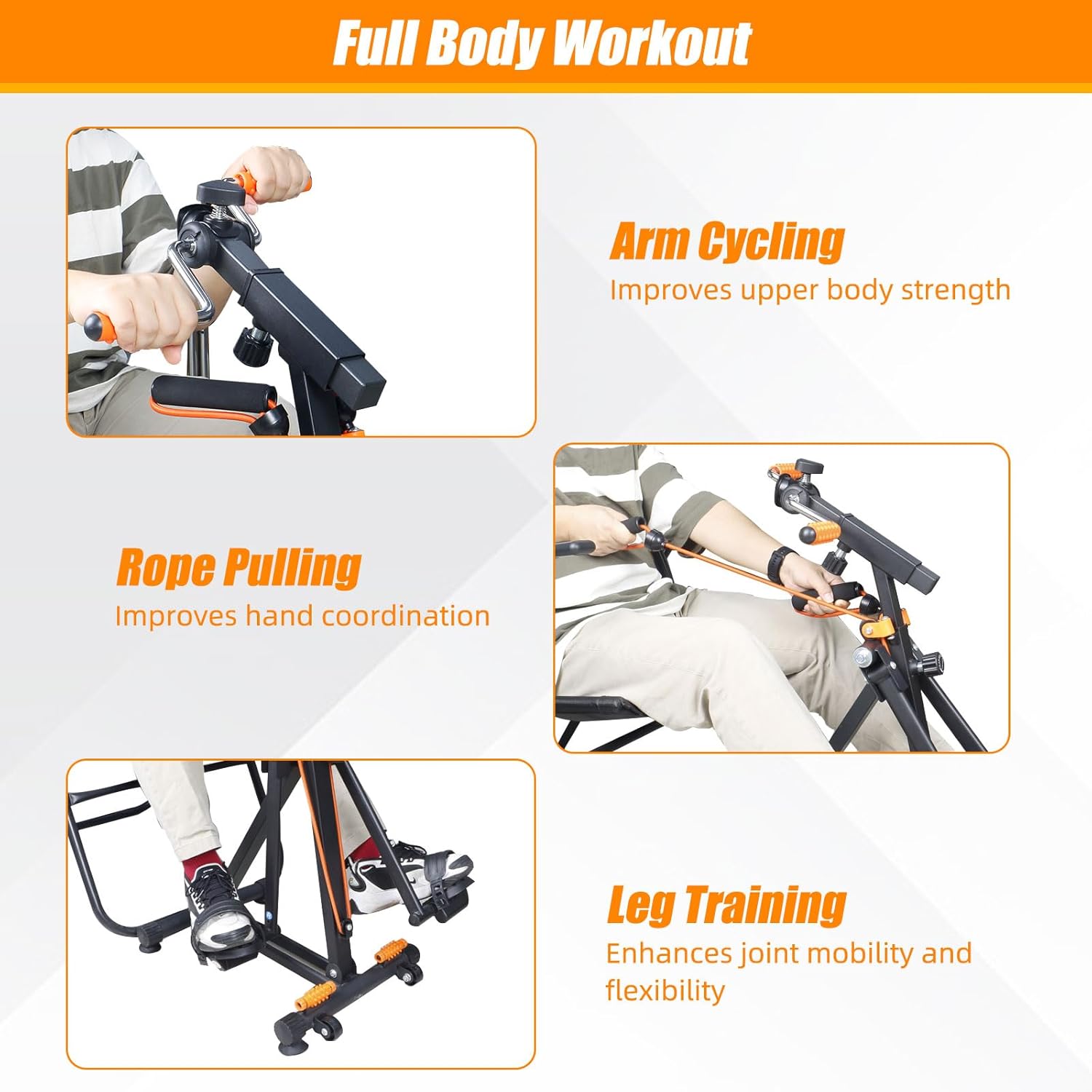 Pedal Exerciser with Arm Rope Pull Exercise & Foot Massage - 15"Wร19โDร37โH Floor Peddler Exerciser for Elderly, Leg Swing Exercise, Metal Stroke Recovery Pedal Exercise Equipment, with Digital Display, Black - Image 4