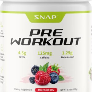 Snap Supplements Pre Workout Beet Root Powder, Nitric Oxide Preworkout Supplement for Men and Women – Energy and Heart Health Support, 8.8 oz, (30 Servings,1 Month Supply), Mixed Berry