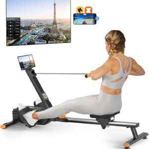 Magnetic Rowing Machines for Home, Rower Machine with 16 Levels Powerful Silent Magnetic Resistance, 350lbs Weight Capacity, LCD Monitor, Silent Rail System, Compact Row Machine for Home Gym Exercise
