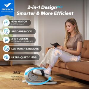 MERACH Under Desk Elliptical Exercise Machine, Ellipse Leg Exerciser as Seen on Tv for Seniors with 12 Adjustable Speeds & Remoter, Quiet Portable Seated Pedal Exerciser Fully Assembled