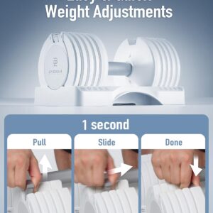 BYZOOM FITNESS Adjustable Dumbbell – 12.5/25lb Single Unit OR Set of 2 – 5-in-1 Adjustable Weight for Home Gym, Strength Training & Fitness Workouts, White OR Black