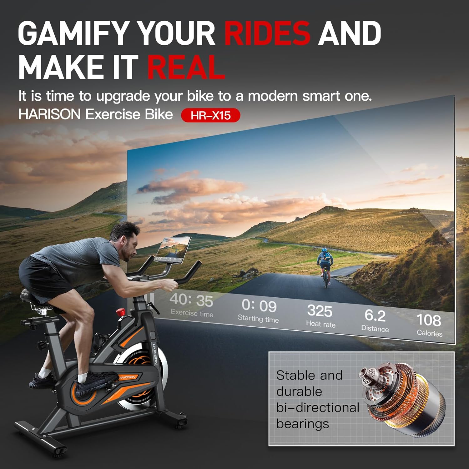 HARISON Exercise Bike - Magnetic Stationary Bike for Home Gym - Indoor Cycling Bike with Tablet Mount & Comfortable Seat Cushion, 380LBS Weight Capacity, Belt Drive Workout Bike - Image 4