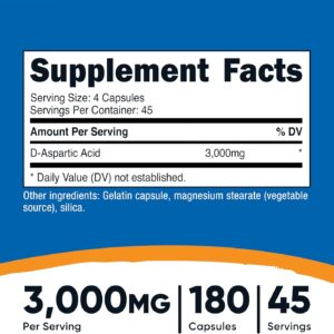 Nutricost D-Aspartic Acid (DAA) Capsules 3000mg Per Serving (180 Capsules) – Non-GMO