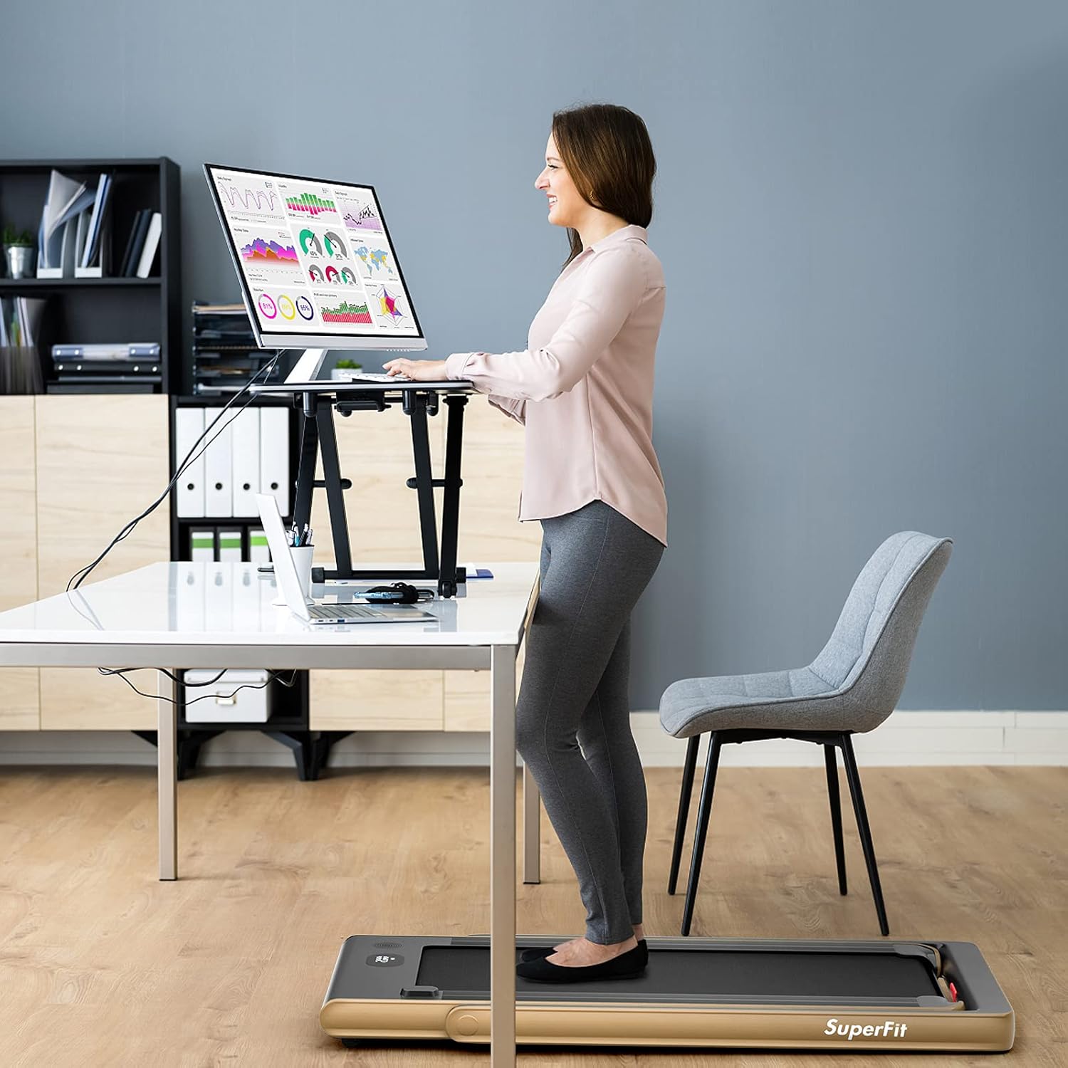 GYMAX Walking Pad, Dual LED Display 2 in 1 Under Desk Treadmill for Home with Remote & Smart App Control, 2.25HP Foldable Portable Treadmill Running Machine for Office Small Space - Image 5
