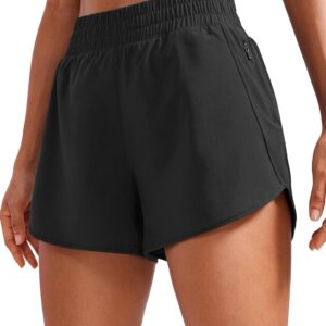 CRZ YOGA Womens High Waisted Running Shorts Mesh Liner 3” Dolphin Quick Dry for Athletic Gym Track Workout with Zip Pocket