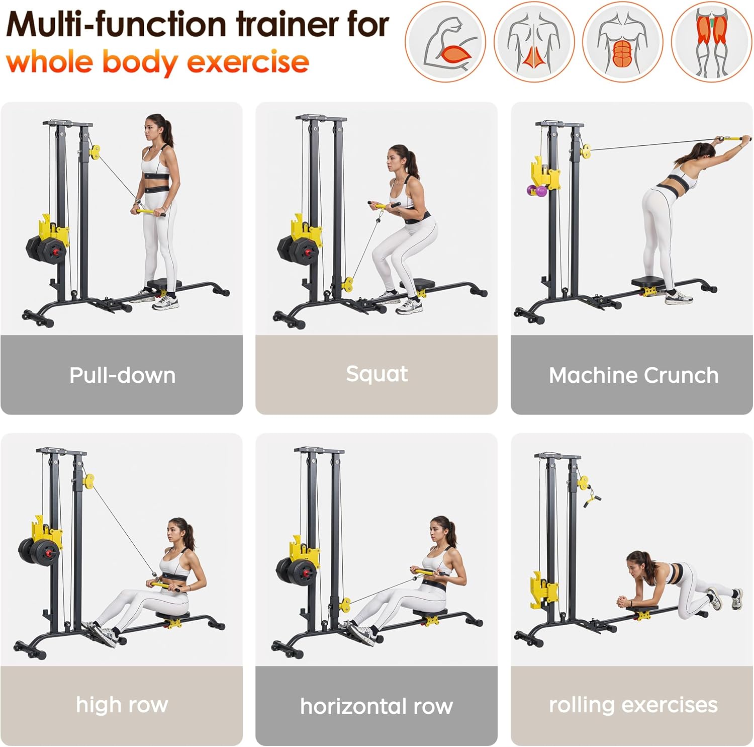 SogesHome LAT Pull Down Machine Low Row Cable Multifunctional Foldable Fitness Exercise Machine Full-Body Workout Strength Training Bar Machine - Image 6