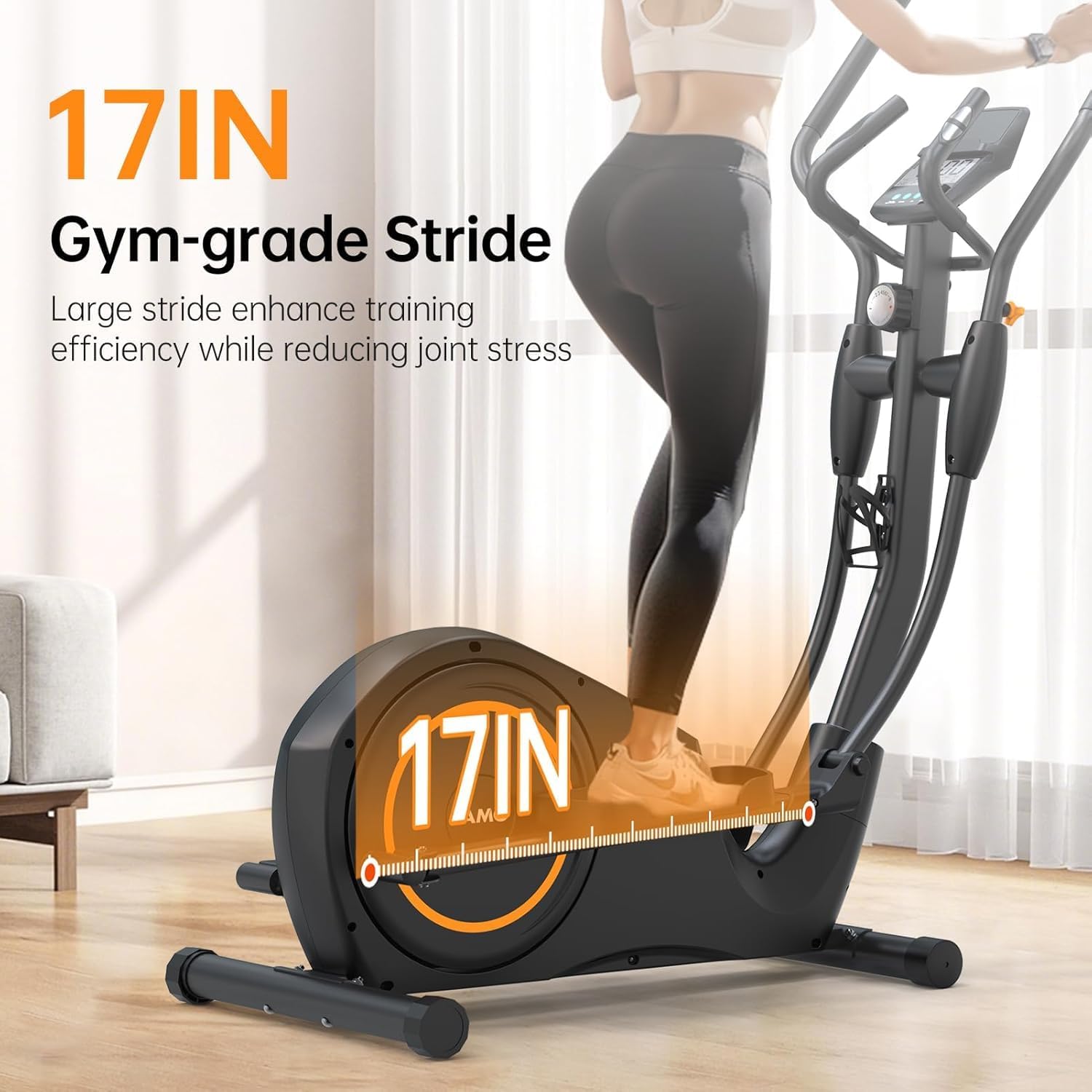 YAMO Elliptical Machine, Folding Elliptical Trainer with Hyper-Quiet Magnetic Driving System, Elliptical Exercise Machine for Home with Pulse Monitor, 8 Resistance Levels - Image 3