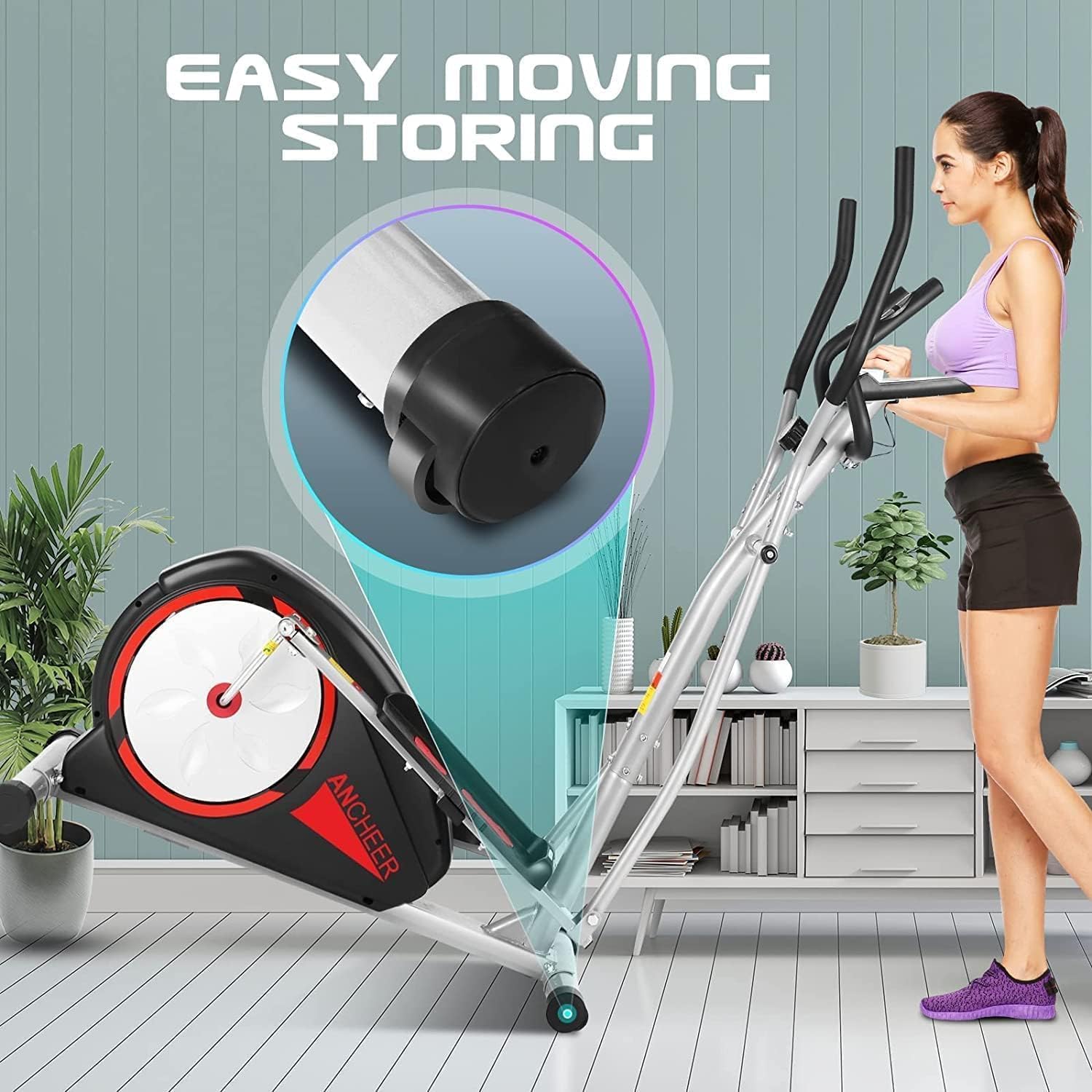 ANCHEER Elliptical Exercise Machine, Elliptical Training Machines with Pulse Rate Grips and LCD Monitor, Elliptical Machine for Home with 8 Resistance Levels Smooth Quiet Driven, Max 500Lbs Loading - Image 7