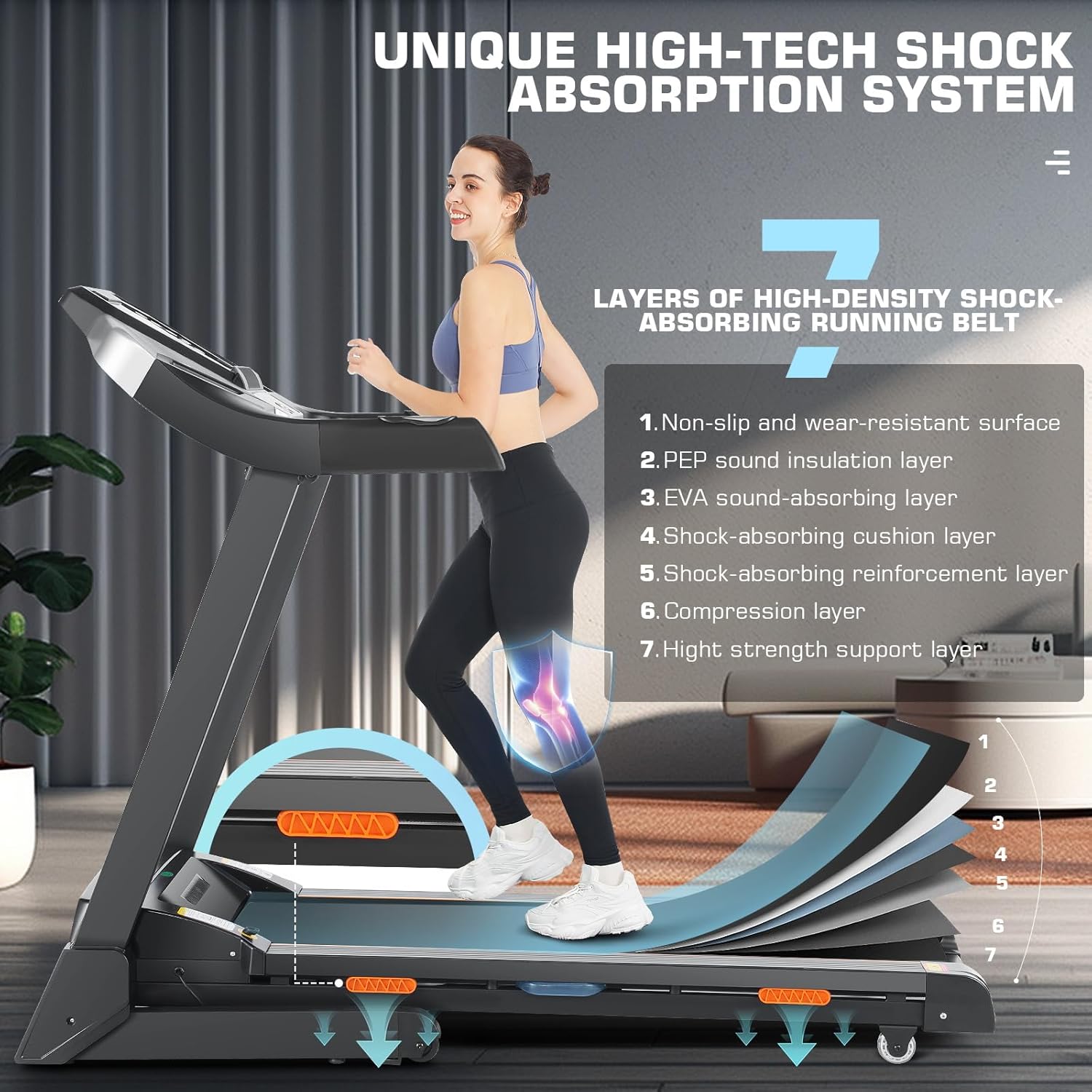 Treadmill with 15% Auto Incline, FUNMILY 3.25HP Heavy Duty Treadmill for Home, 300 lb Weight Capacity Folding Running Machine, Smart App Control/Shock Absorption/Bluetooth Speaker/Large LED Display - Image 5