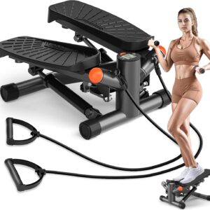 Steppers for Exercise at Home,Adjustable Height Mini Stepper with Resistance Bands,Stair Stepper with 350lbs Loading Capacity,Twist Stepper for Full Body Workout (Included Mat)