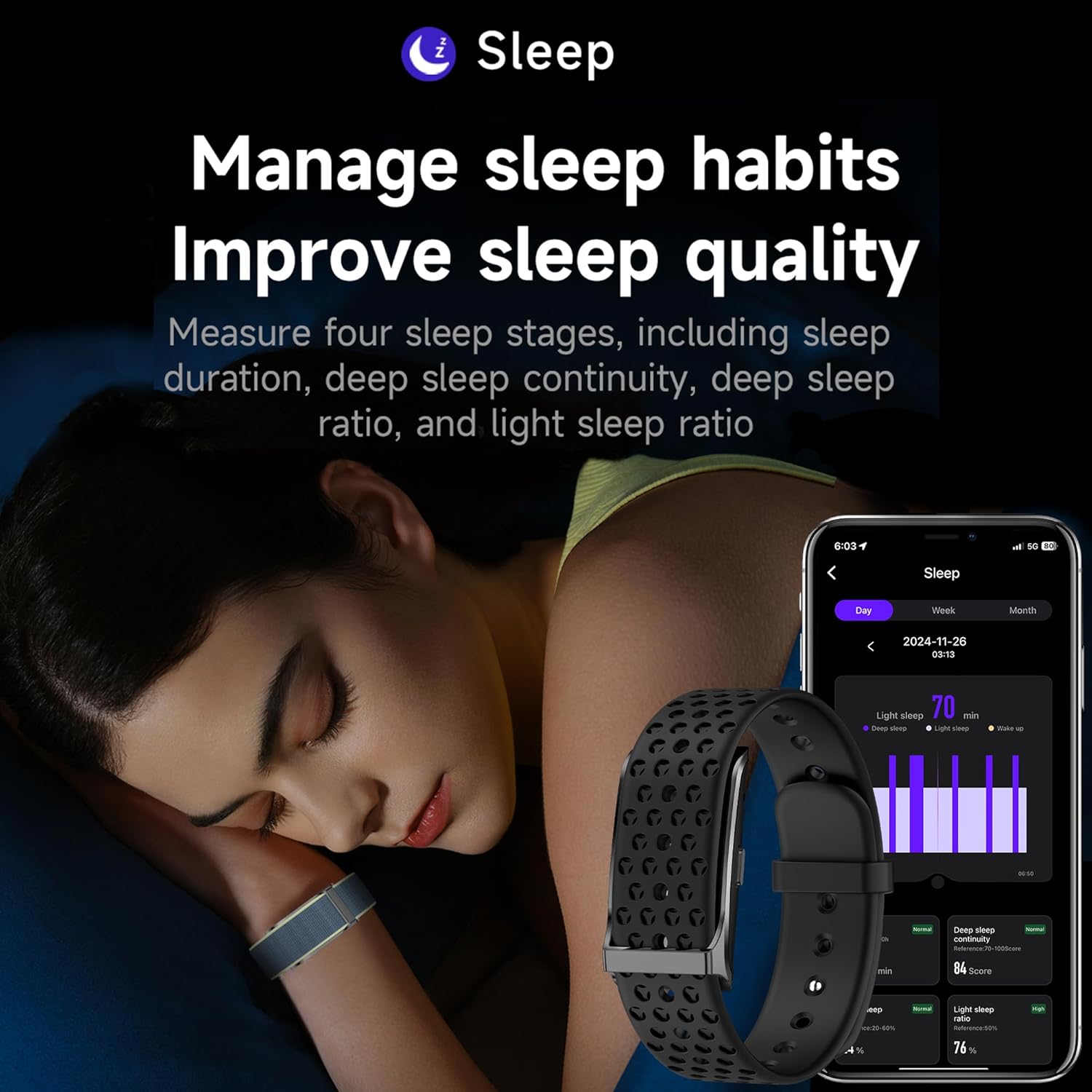 Smart Health Wristband, Fitness & Activity Tracker, One-Touch Measurement Function, Measuring Heart Rate, Sleep, Stress Health Data, 120+ Exercise Modes, Wearable Health Tracker with GPS - Image 6