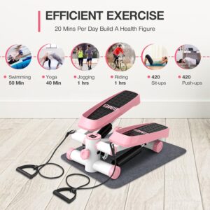 Steppers for Exercise, Mini Stepper Machine with Resistance Bands & Calories Count, Stair Steppers for Exercise 330 lbs Weight Capacity, Portable Stair Stepper Exercise Equipment for Home Workout