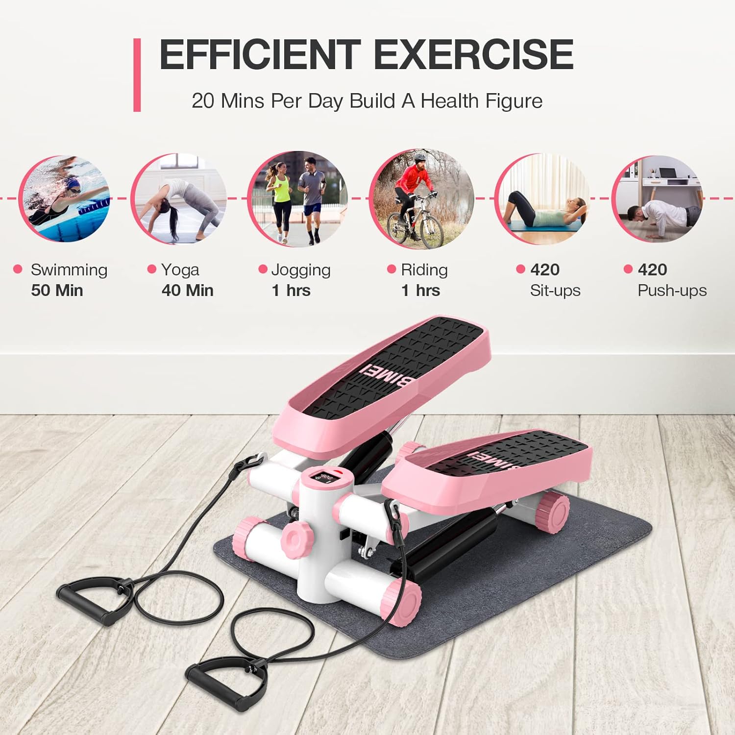 Steppers for Exercise, Mini Stepper Machine with Resistance Bands & Calories Count, Stair Steppers for Exercise 330 lbs Weight Capacity, Portable Stair Stepper Exercise Equipment for Home Workout - Image 2