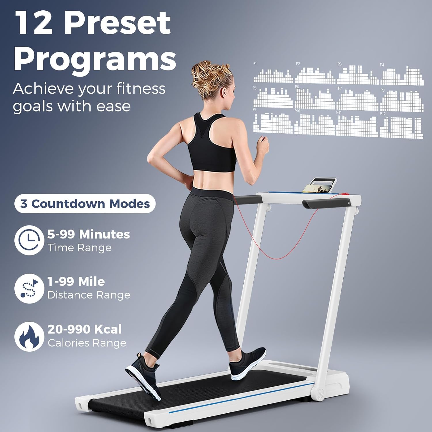 GYMAX Walking Pad Treadmill, 3 in 1 Folding Treadmill with Removable Desktop, Remote & 12 Preset Programs, 2.5 HP Under Desk Walking Pad Running Machine for Home Gym Exercise Workout - Image 8