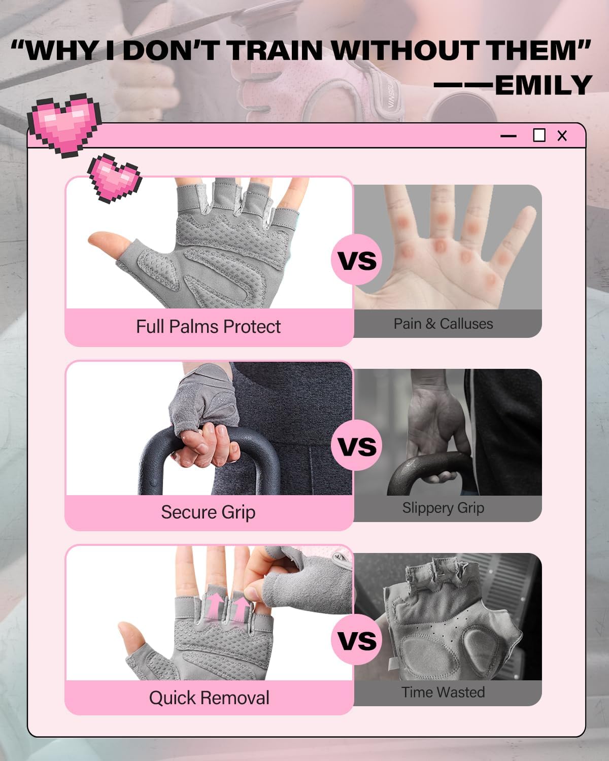 VINSGUIR Workout Gloves for Women and Men, Breathable Weight Lifting Gloves for Gym Exercise, Fitness, Training, and Cycling, with Excellent Grip and Cushion Pads - Image 6