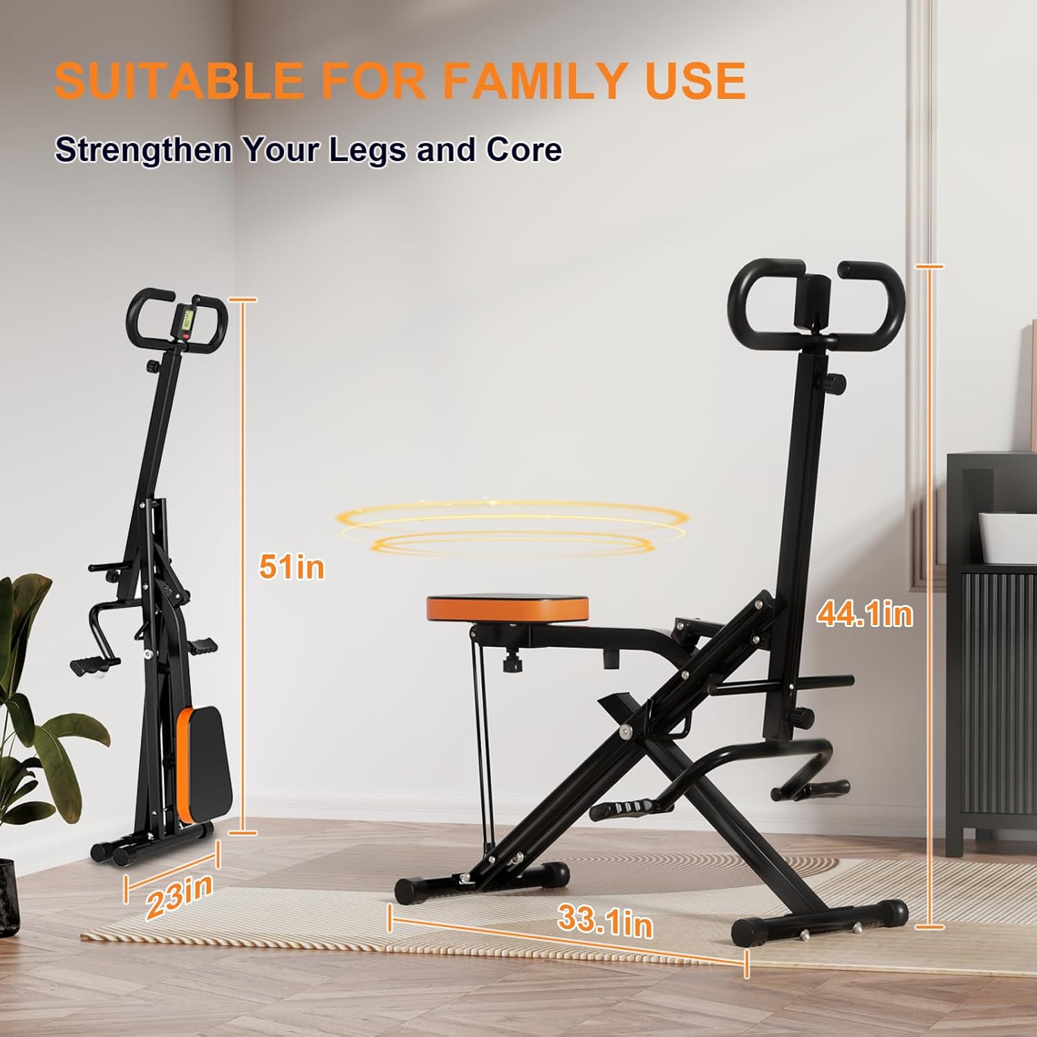 RIVANO Squat Machine, Ab Workout Equipment, 220lbs Loading Capacity Rowing Machines for Home Foldable with Adjustable Resistance Bands and Display, Exercise Trainer for Botty Butt Thighs - Image 2