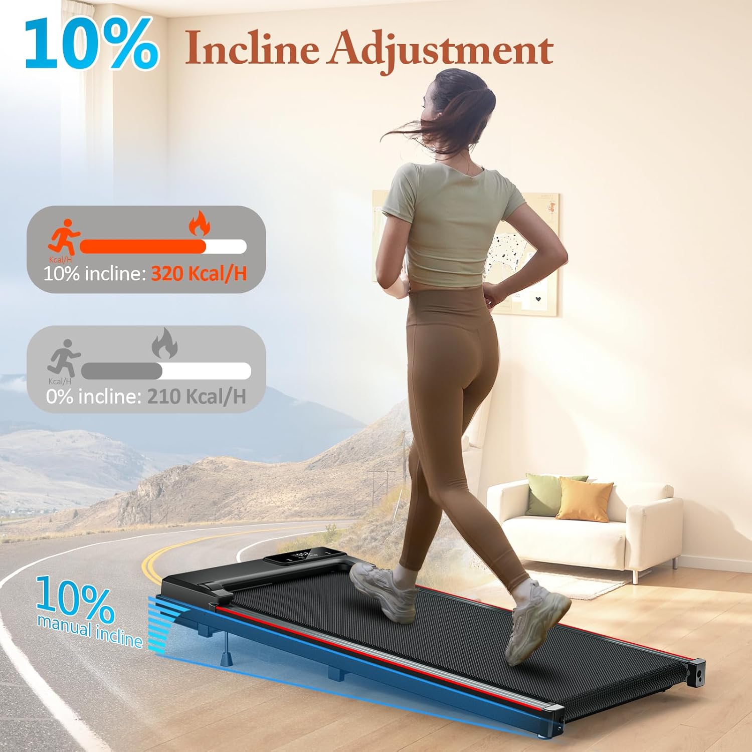 Incline Treadmill for Home, 300+ lb Capacity, Quiet Foldable Treadmills with Handle Bar, Compact Running Machine Walking Pad with APP - Image 3