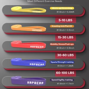 HAPBEAR Pull Up Assistance Bands Set of 5 – Resistance Bands for Working Out, Stretching, Physical Therapy, Muscle Training