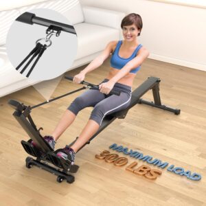 Rowing Machine for Home Use, LUBBYGIM Rowing Machine Foldable Rower with LCD Monitor – Hyper-Quiet & Smooth – 2024 Upgraded Version with 300LBS Loading Capacity