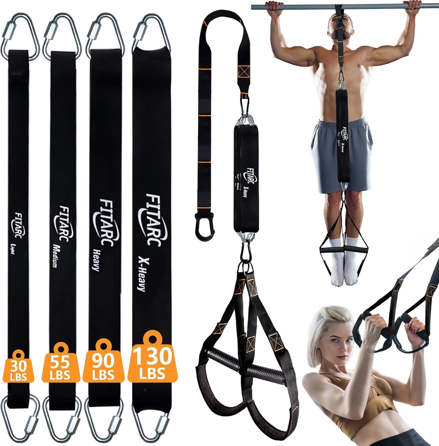 Fitarc Pull Up Assistance Bands Set,Pull Up Assist Strap with Handle,14 Levels of Assistance Up to 300LBS