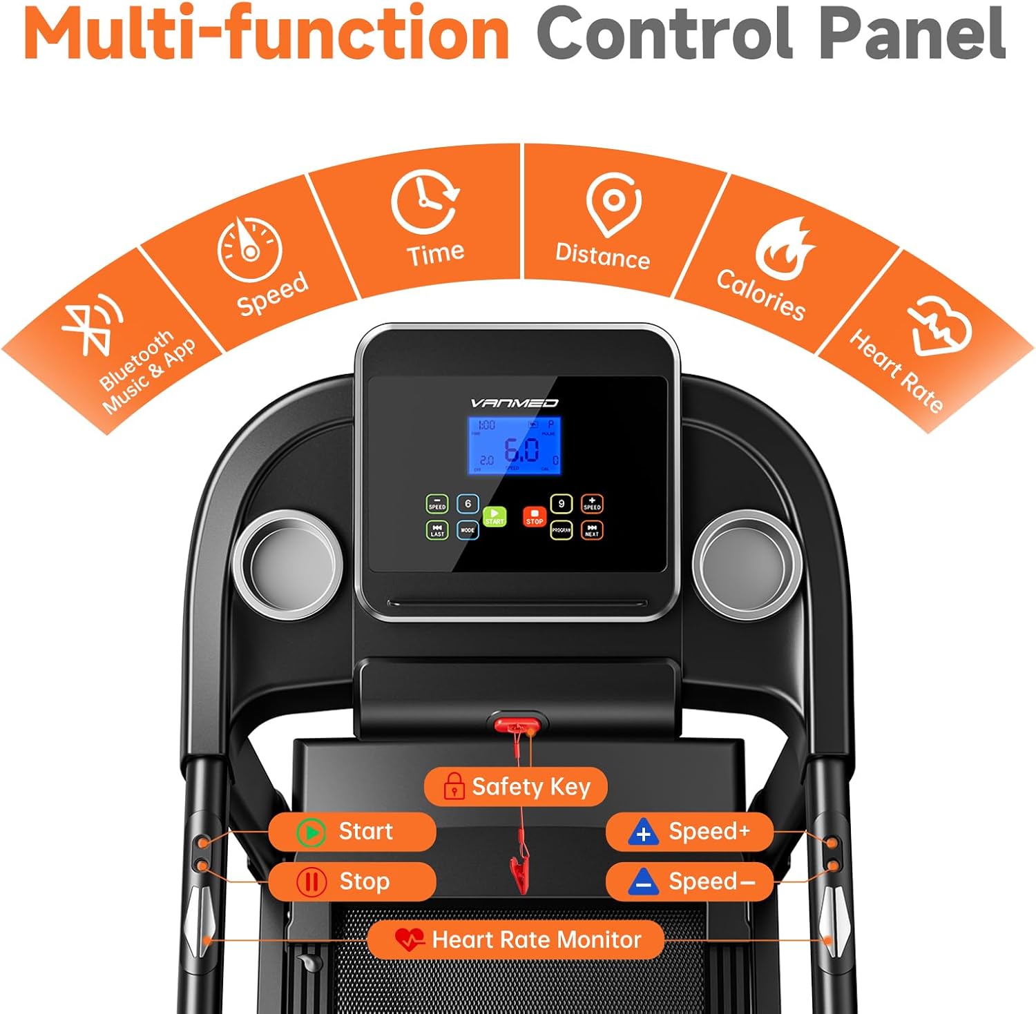 Treadmill for Home, 3-Level Manual Incline, 3.25HP Walking Jogging Running Machine, 320LBS Weight Capacity, 7.6 MPH Max Speed, Compact Portable Treadmills for Home Small/Office - Image 2