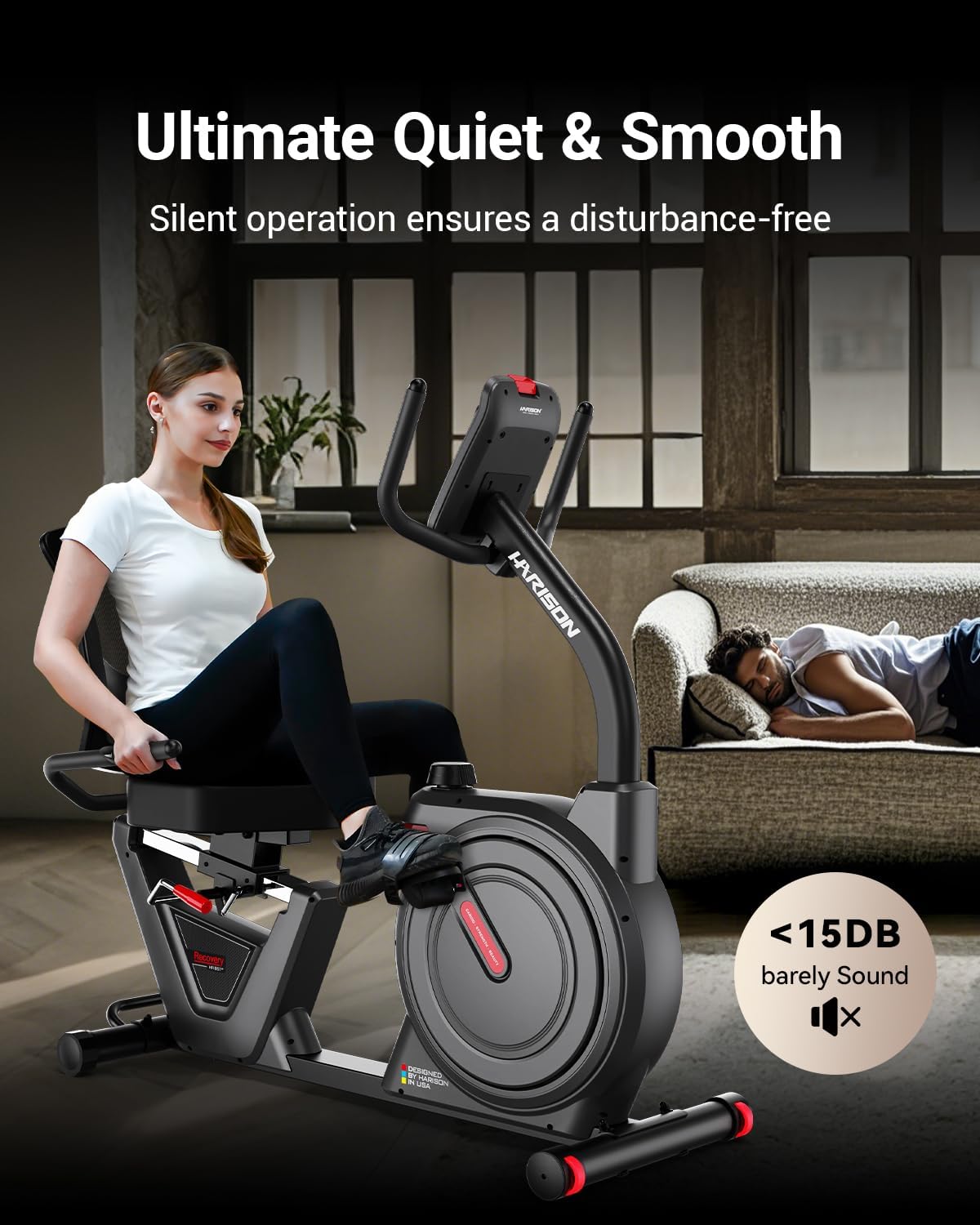 HARISON Semi Commercial Magnetic Recumbent Exercise Bike for Home with 450 lbs Capacity, Recumbent Bikes for Seniors & Adults with 2-in-1 LCD Monitor & Tablet Holder, HARISON APP - Image 4